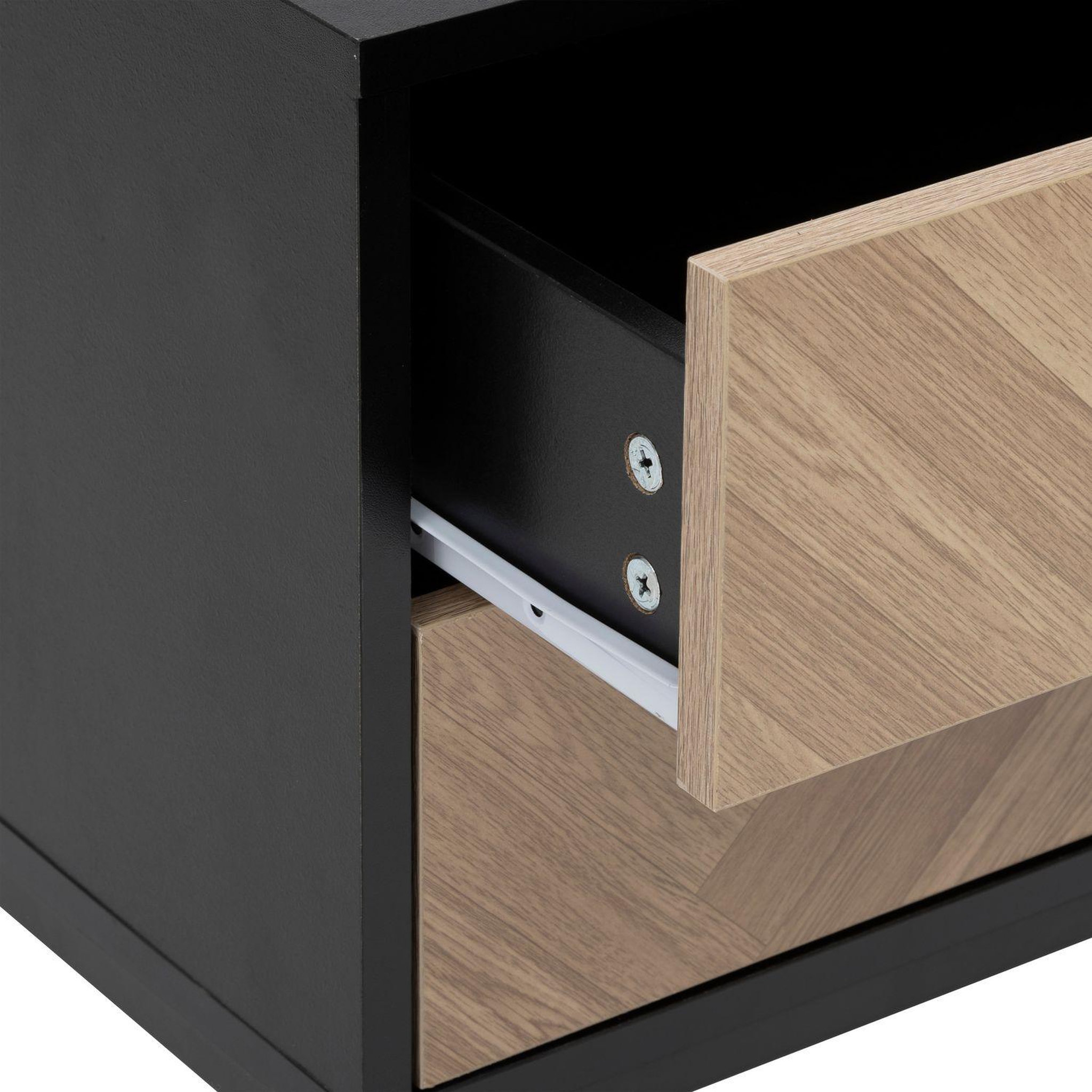Voir la diapositive 6 : FIVE Table de chevet 2 tiroirs chevron en bois élone - noir