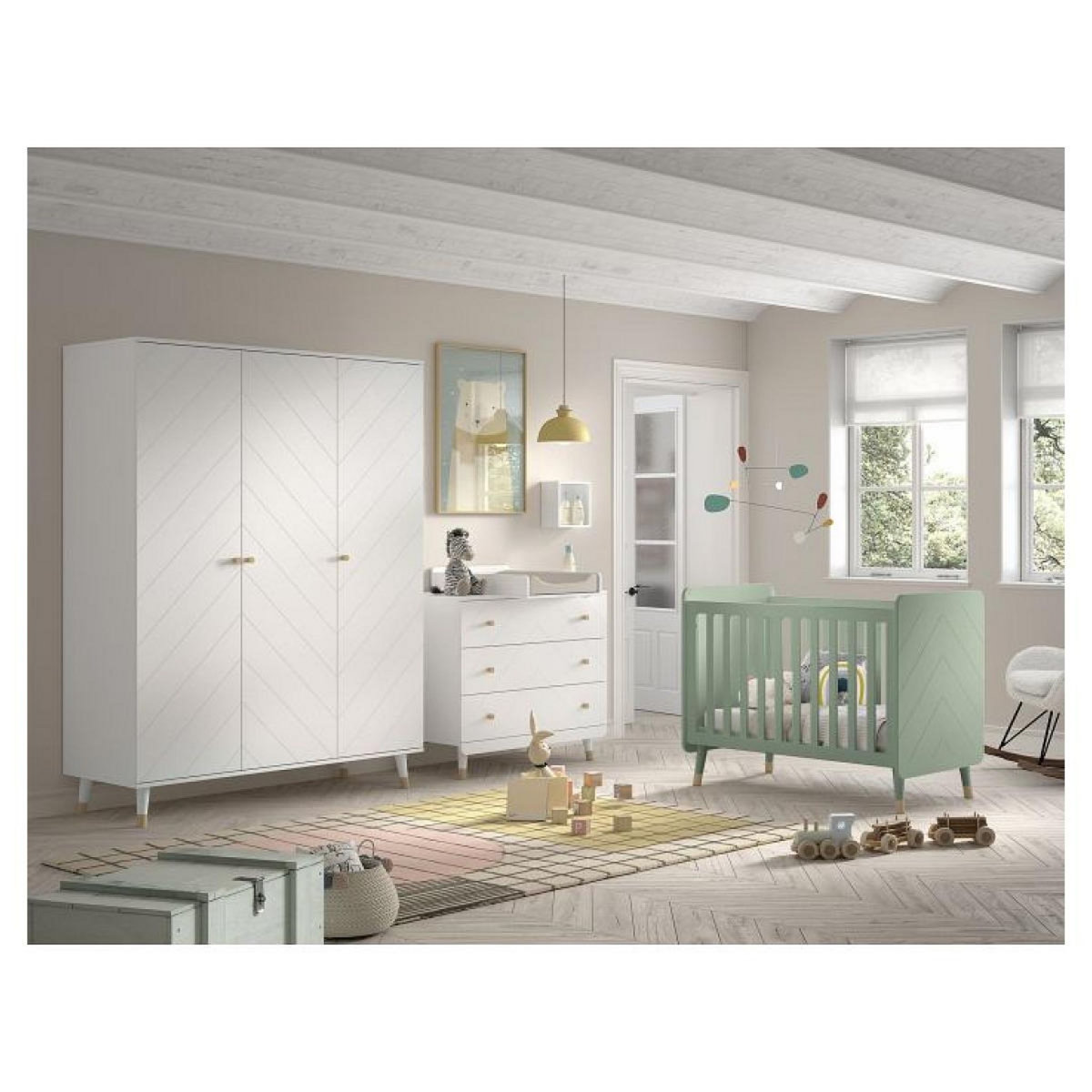 Vipack Billy set commode Armoire blanc Lit Bébé vert