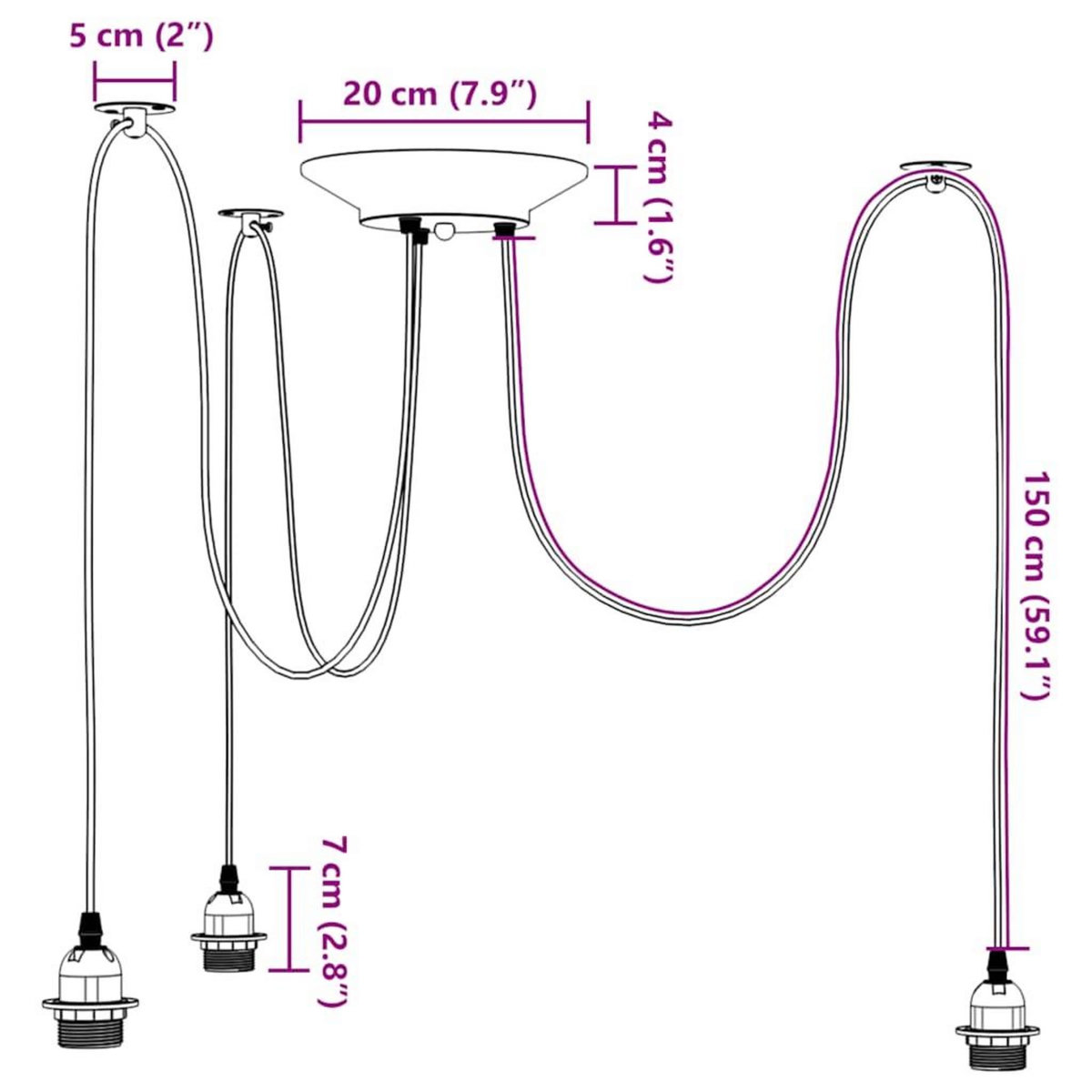 VIDAXL Lampe suspendue avec 3 porte-lampes E27 noir metal