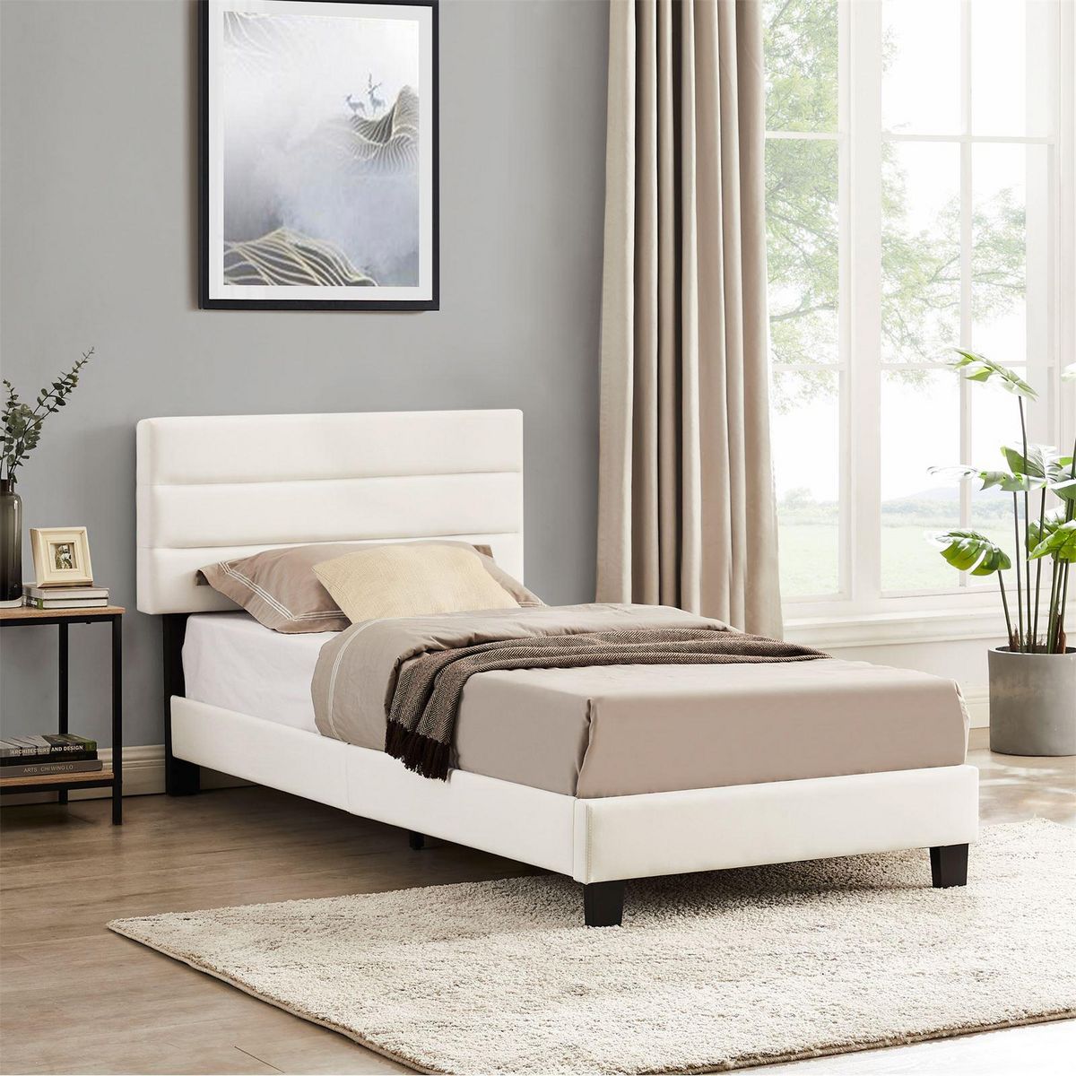 IDIMEX Lit 1 place FLORIDA, 90 x 190 cm, capitonné avec sommier, revêtement en tissu