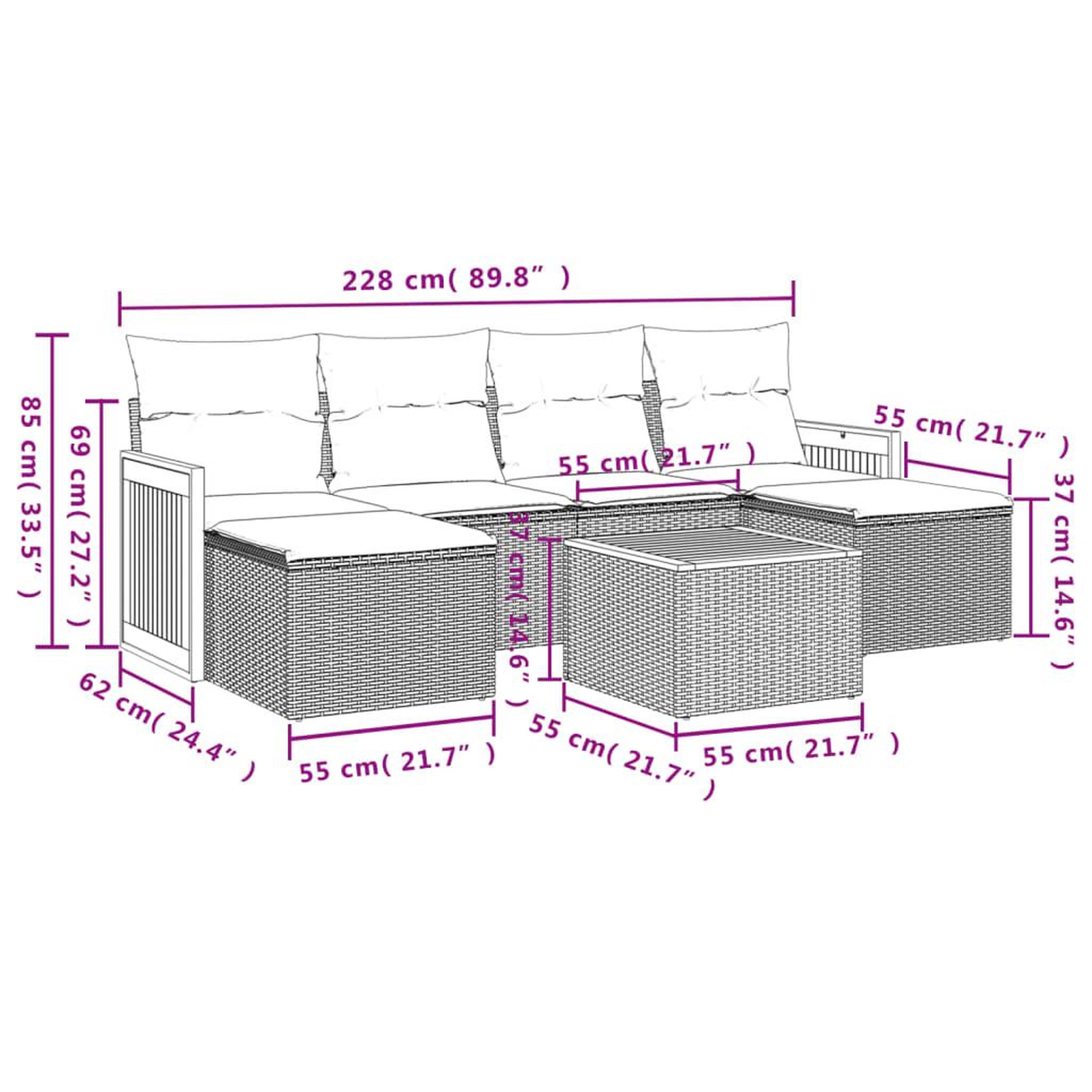 Voir la diapositive 3 : VIDAXL Salon de jardin avec coussins 7 pcs gris resine tressee