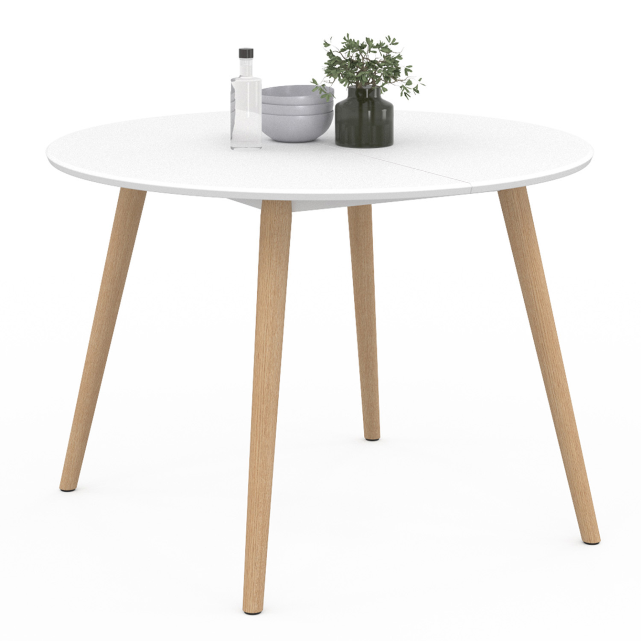 ID MARKET Table à manger fixe ronde angela 4-6 personnes blanc pieds bois 110 cm