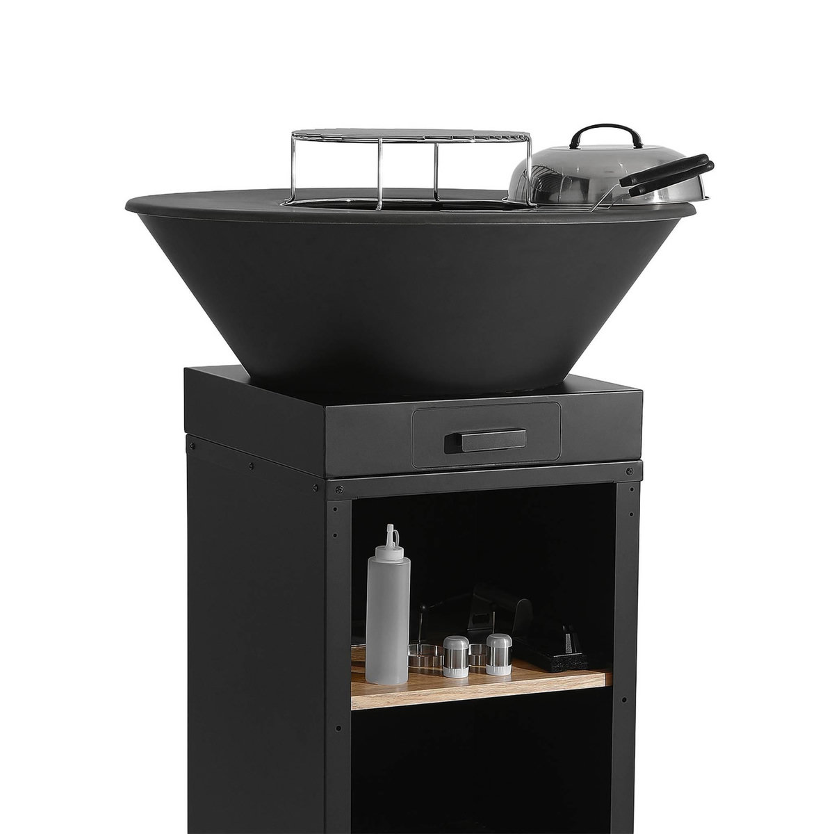 SWEEEK Brasero barbecue Ø81.5cm avec grille de cuisson. espace de rangement. couvercle et ustensiles