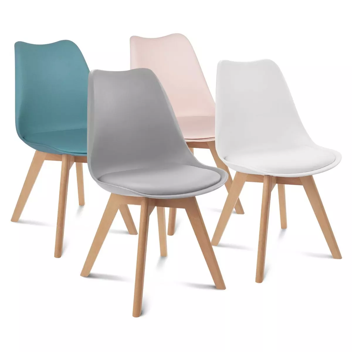 Lot de 4 chaises mix couleurs style scandinave pieds bois massif ODDA
