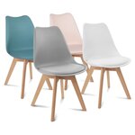 Lot de 4 chaises mix couleurs style scandinave pieds bois massif ODDA. Coloris disponibles : Multicolore