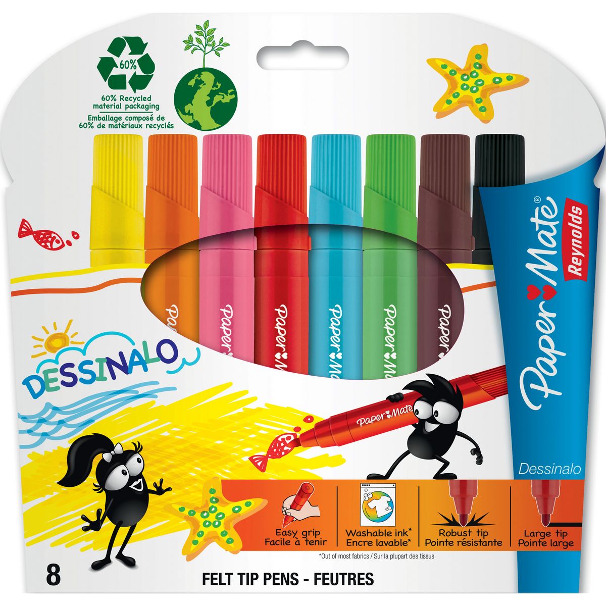 REYNOLDS Pochette de 8 feutres Dessinalo pointe large