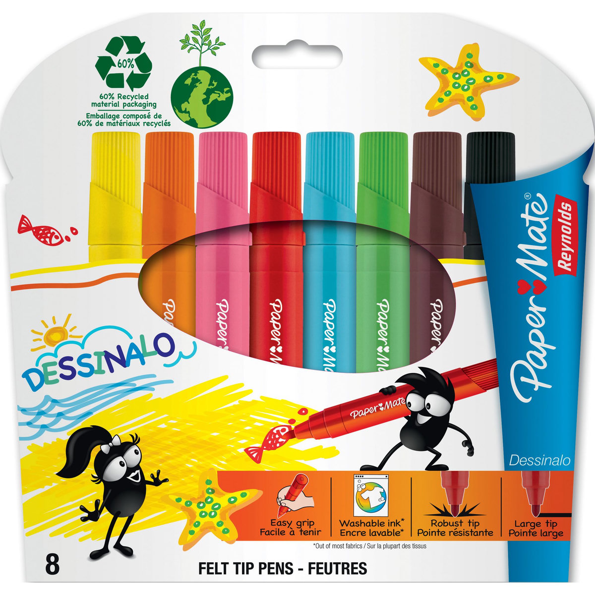 reynolds-pochette-de-8-feutres-dessinalo-pointe-large-pas-cher-auchan-fr