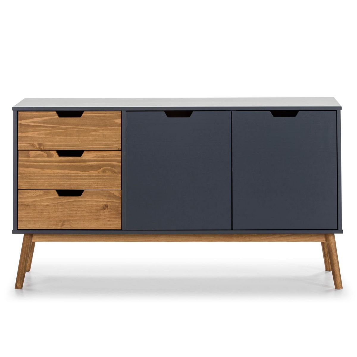 VS VENTA-STOCK Buffet Commode Java 3 tiroir y 2 Porte Anthracite, glissières métalliques, 140 cm