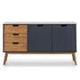 Voir la diapositive 2 : VS VENTA-STOCK Buffet Commode Java 3 tiroir y 2 Porte Anthracite, glissières métalliques, 140 cm