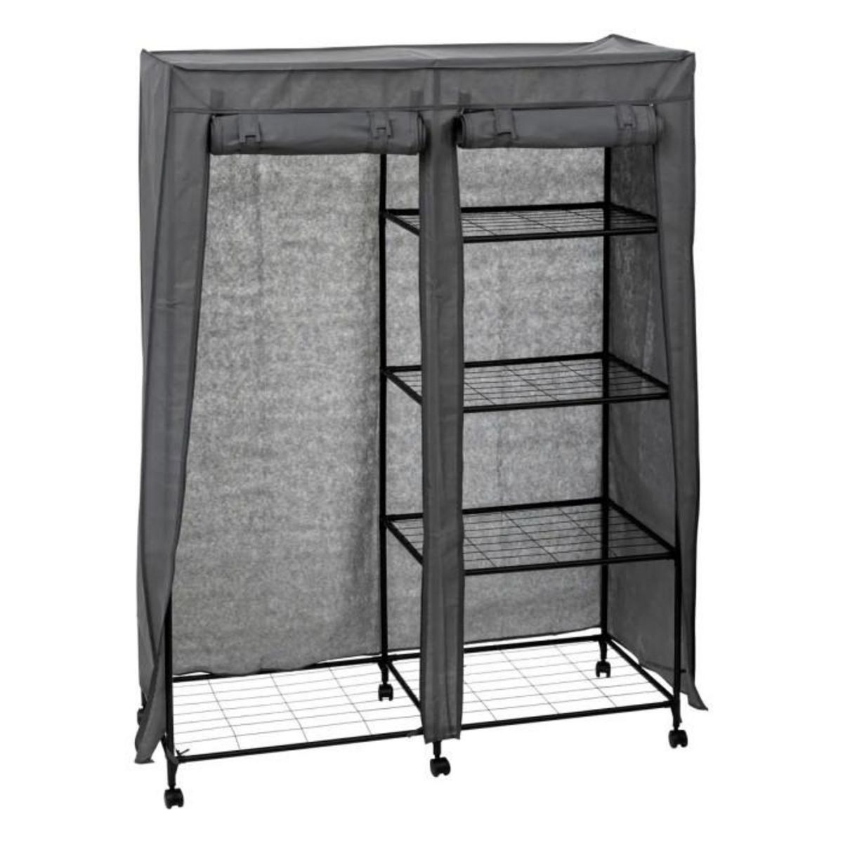 FIVE Armoire de Rangement Vêtement  Double  168cm Gris