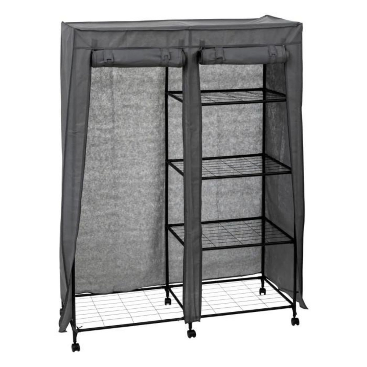 FIVE Armoire de Rangement Vêtement  Double  168cm Gris