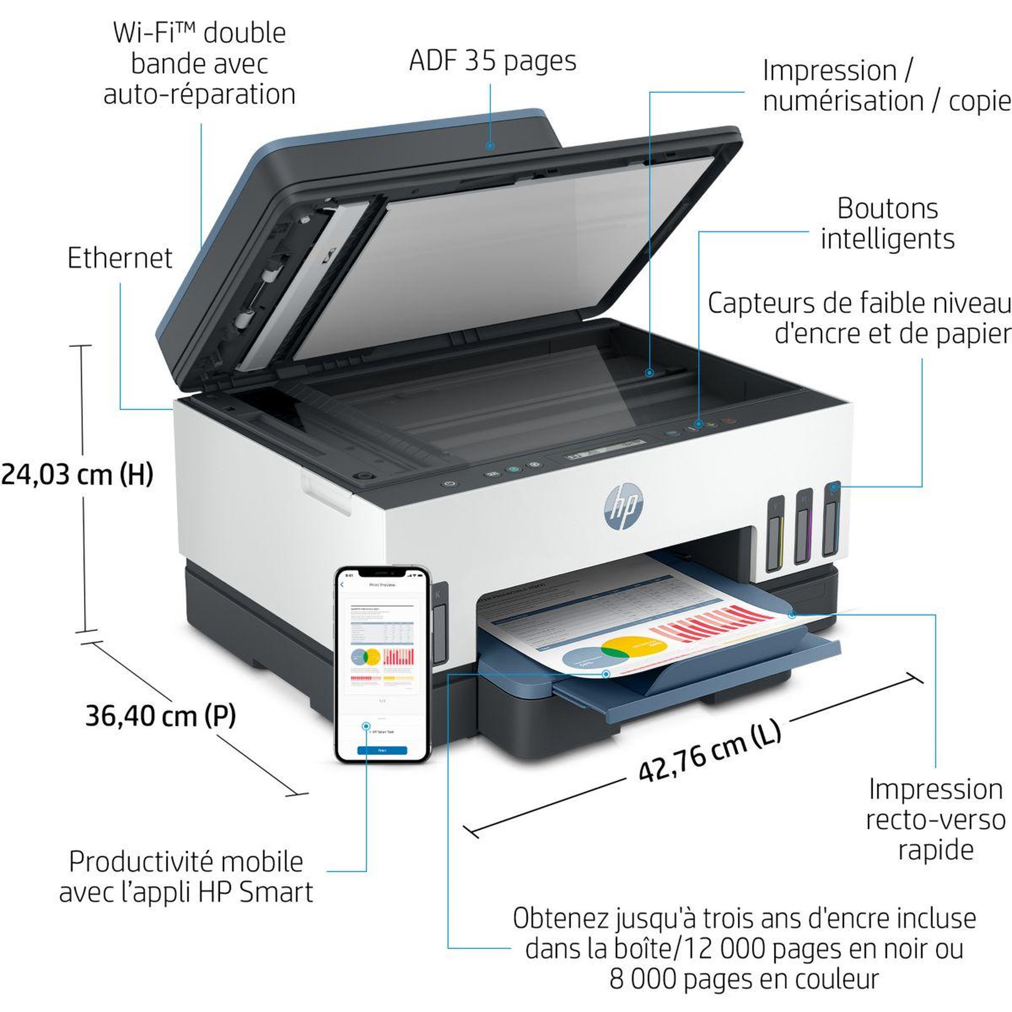 Voir la diapositive 2 : HP Imprimante jet d'encre smart tank 7306