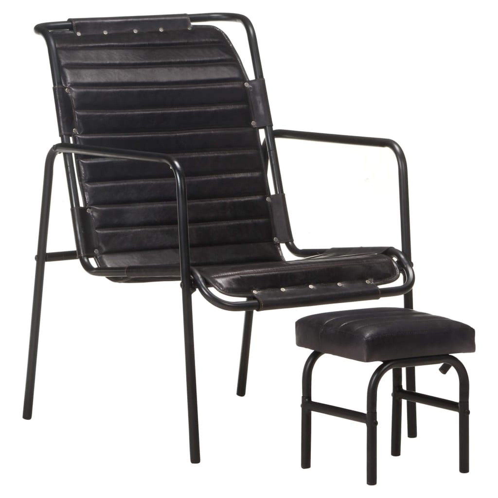 Voir la diapositive 1 : VIDAXL Fauteuil de relaxation avec repose-pied Noir Cuir veritable