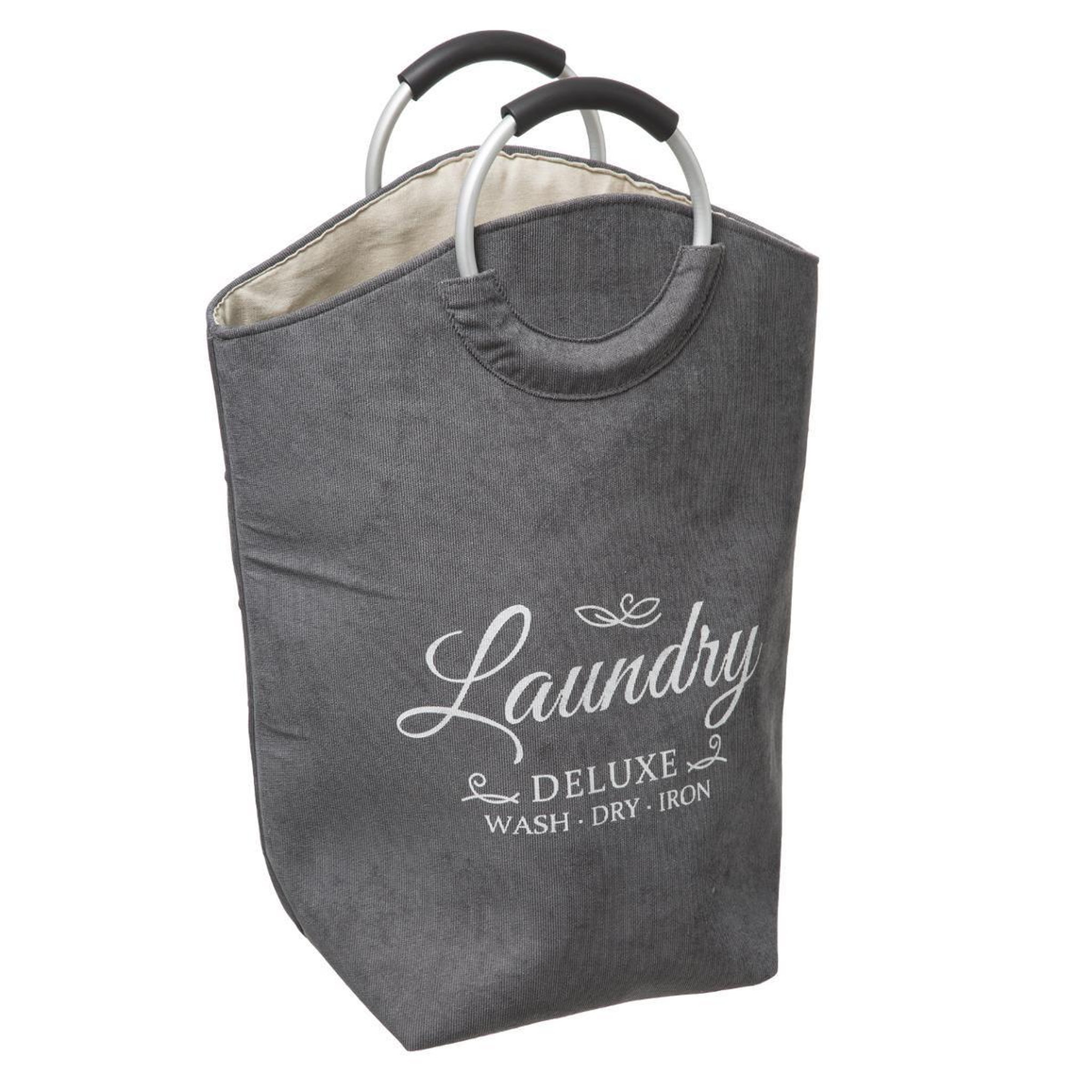 Voir la diapositive 1 : FIVE Panier à linge en velours  trio  60cm gris