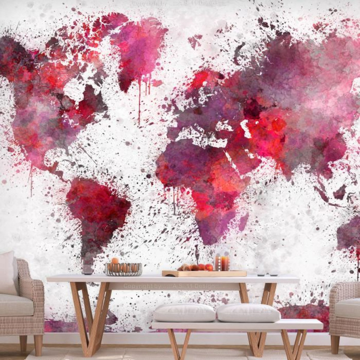 Paris Prix Papier Peint  World Map : Red Watercolors