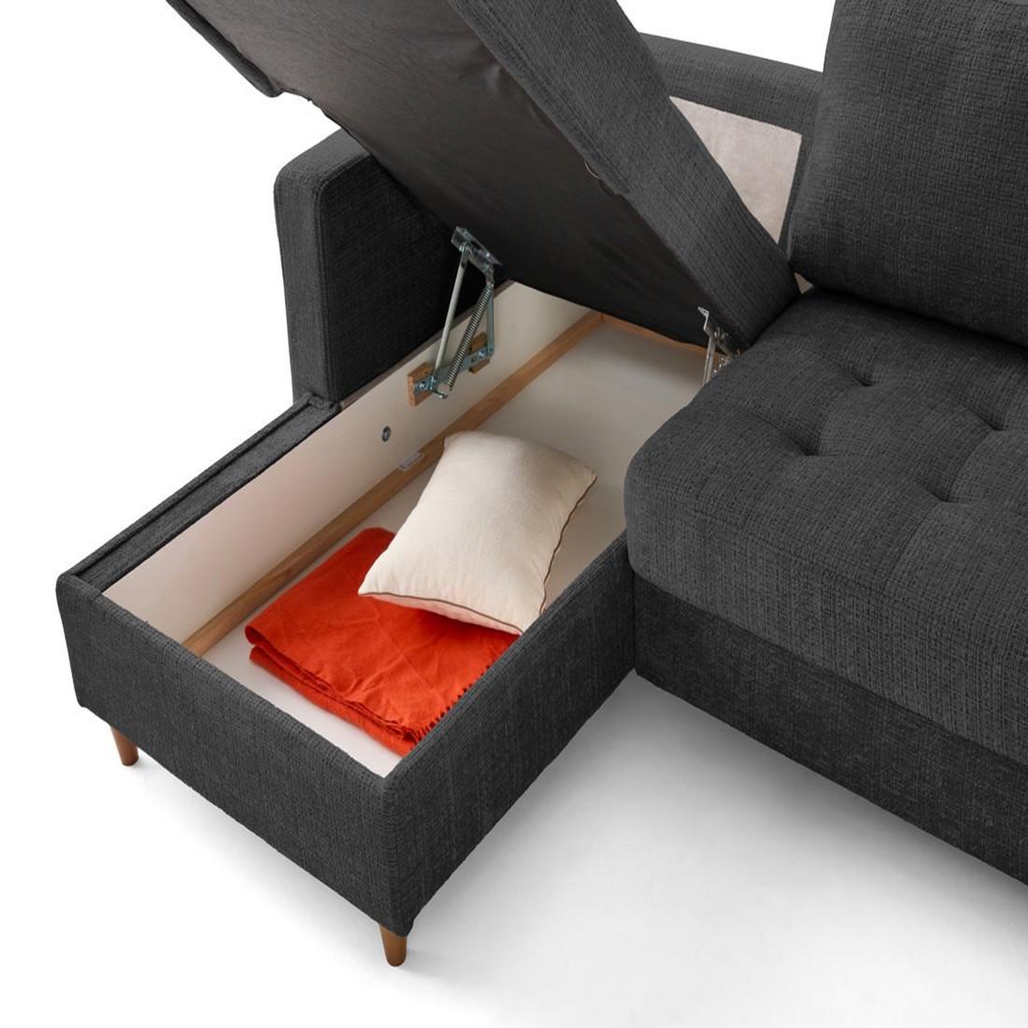 Voir la diapositive 3 : LISA DESIGN Anna - canapé panoramique d'angle droit 7 places convertible avec coffre en velours texturé