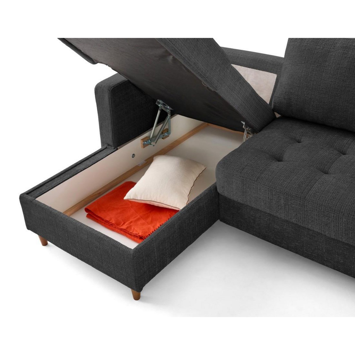 LISA DESIGN Anna - canapé panoramique d'angle droit 7 places convertible avec coffre en velours texturé