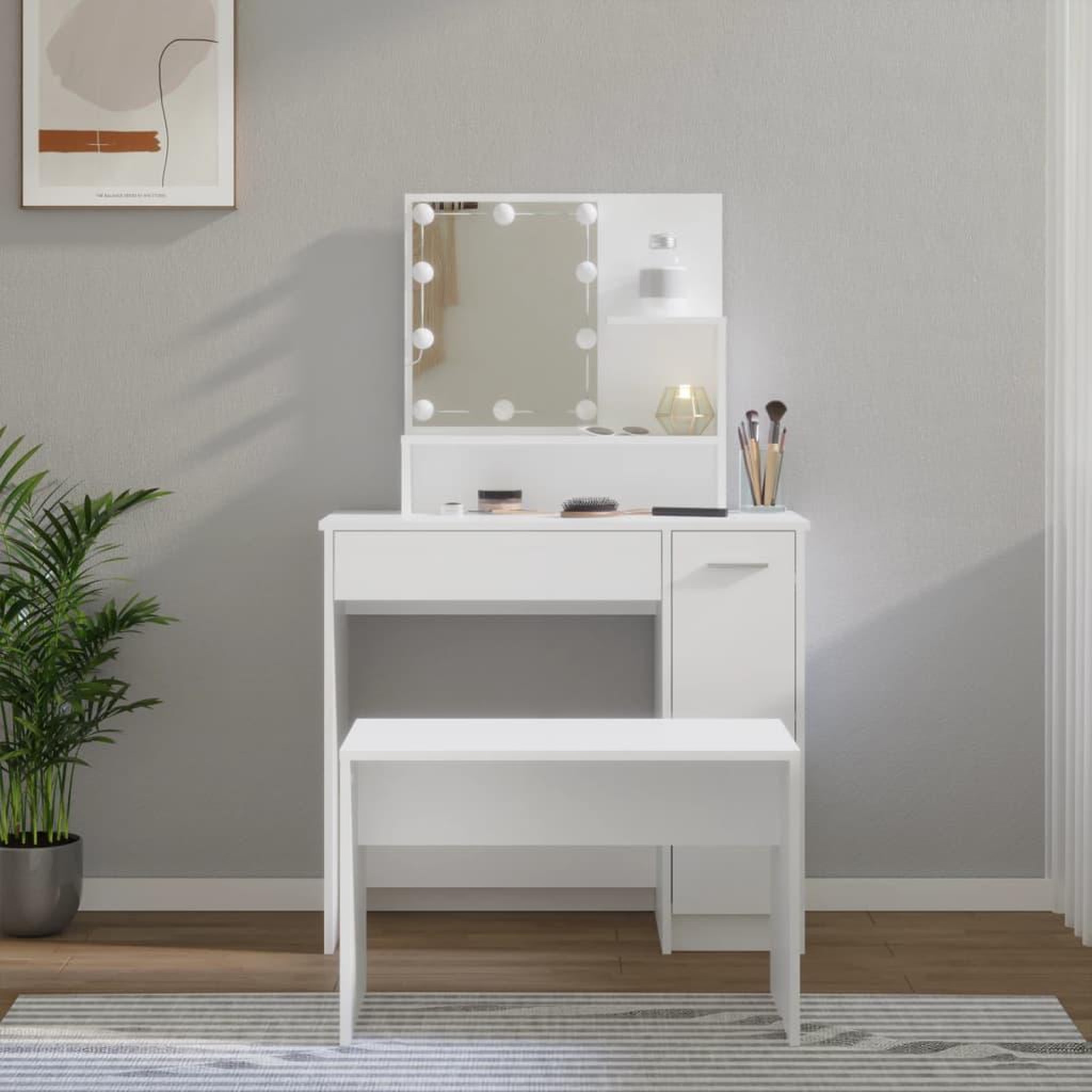 VIDAXL Ensemble de coiffeuse avec LED Blanc Bois d'ingenierie