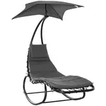outsunny bain de soleil transat à bascule design contemporain avec pare-soleil, matelas grand confort, tétière métal époxy noir polyester gris