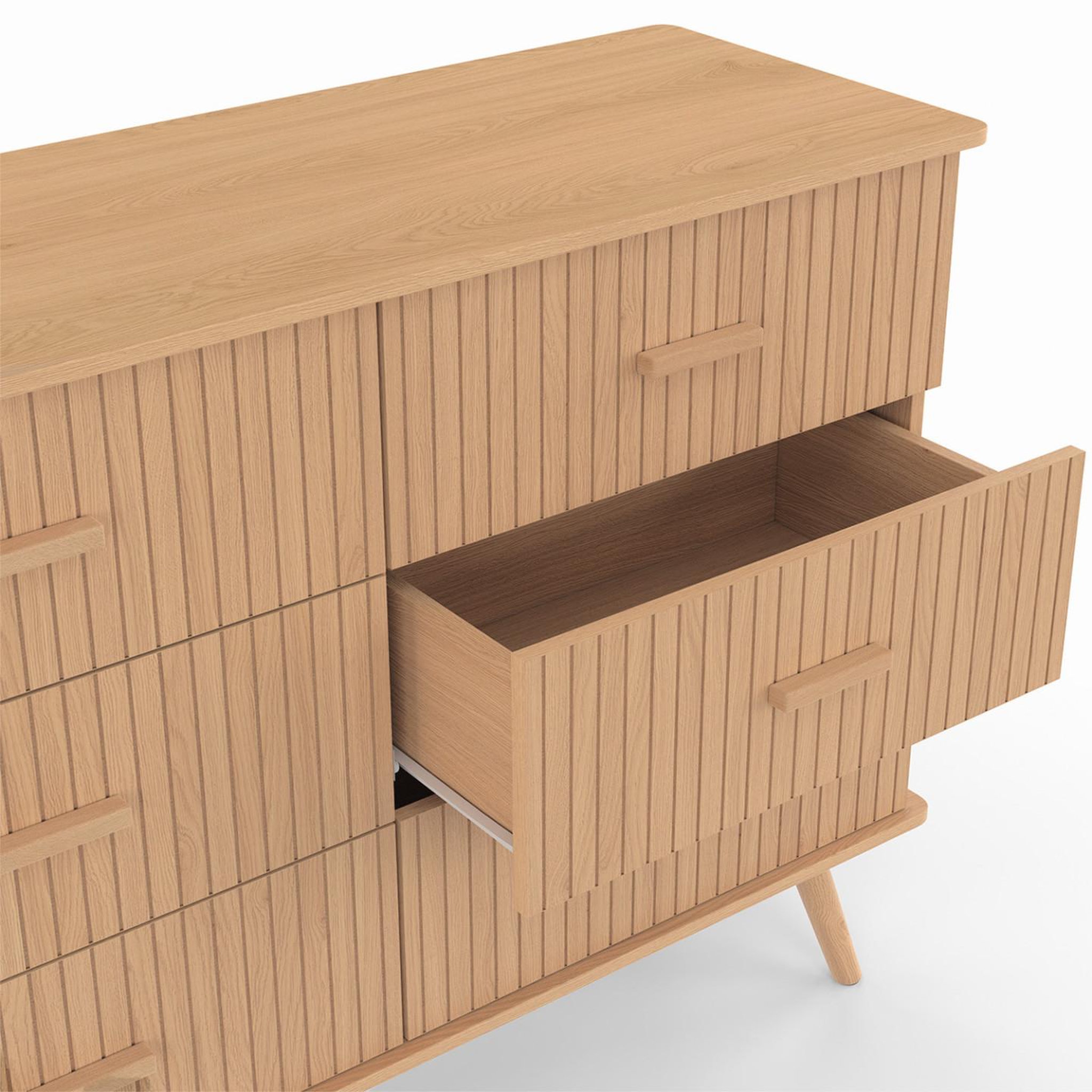 Voir la diapositive 6 : ID MARKET Commode 6 tiroirs juliette 110 cm effet lattes tasseau bois coloris chêne