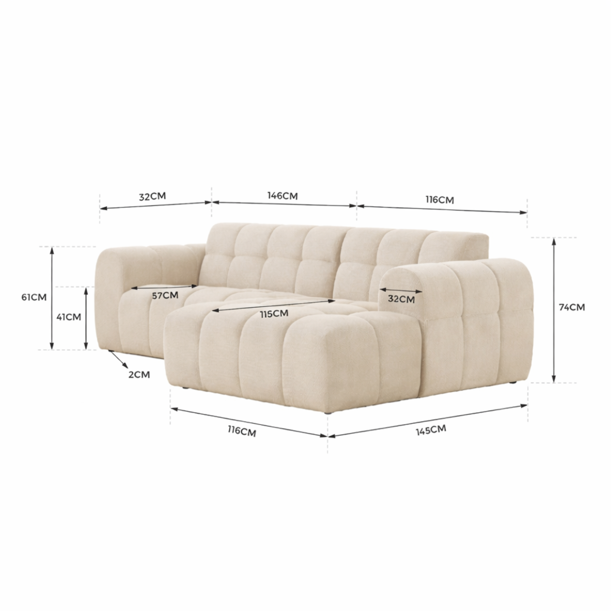Voir la diapositive 3 : CONCEPT USINE Canapé d'angle 3 places nuage en velours beige salford