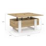 Voir la diapositive 5 : ID MARKET Table basse rectangulaire relevable convertible en table à manger PHOENIX bois et blanc