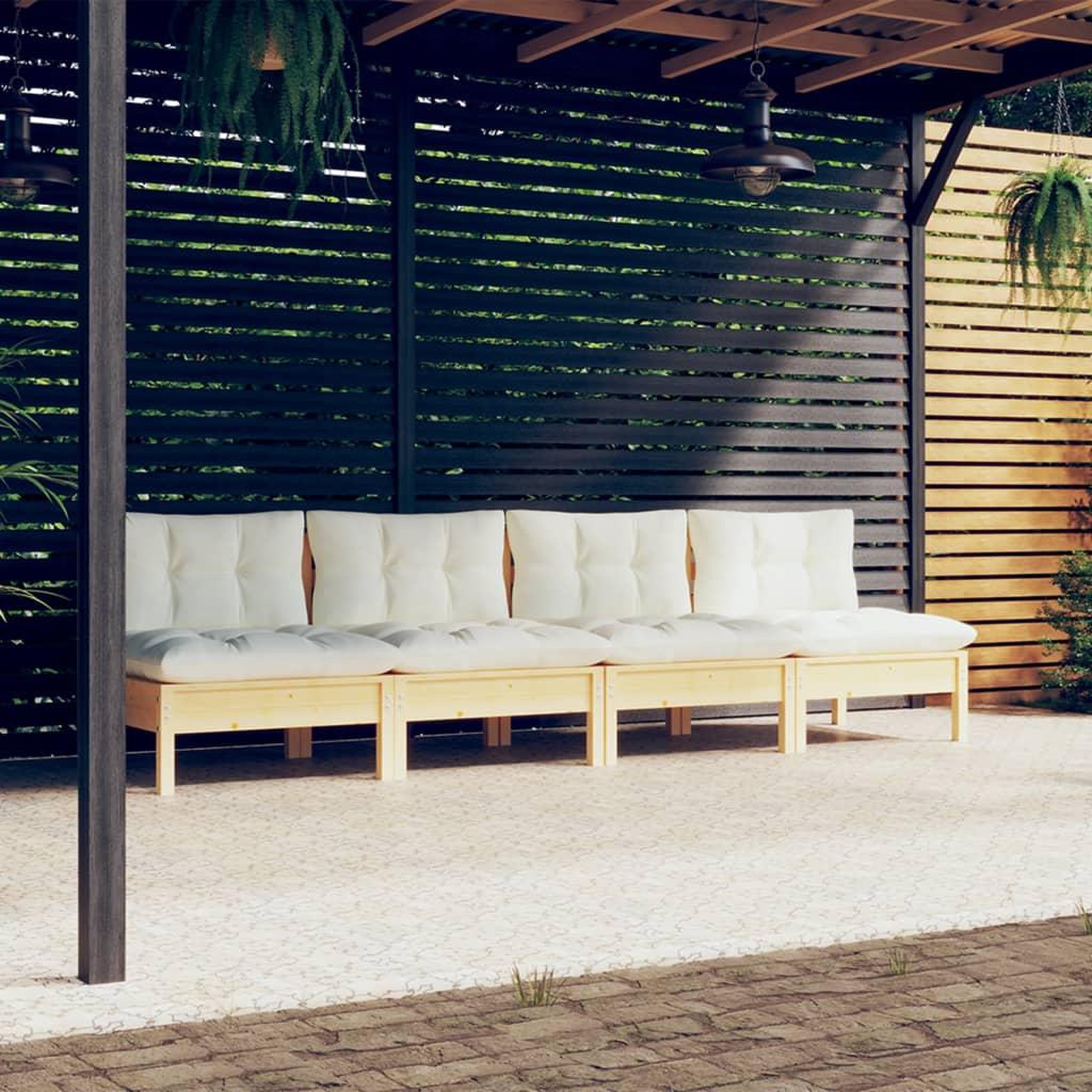 Voir la diapositive 1 : VIDAXL Canape 4 places de jardin et coussins creme Bois de pin solide