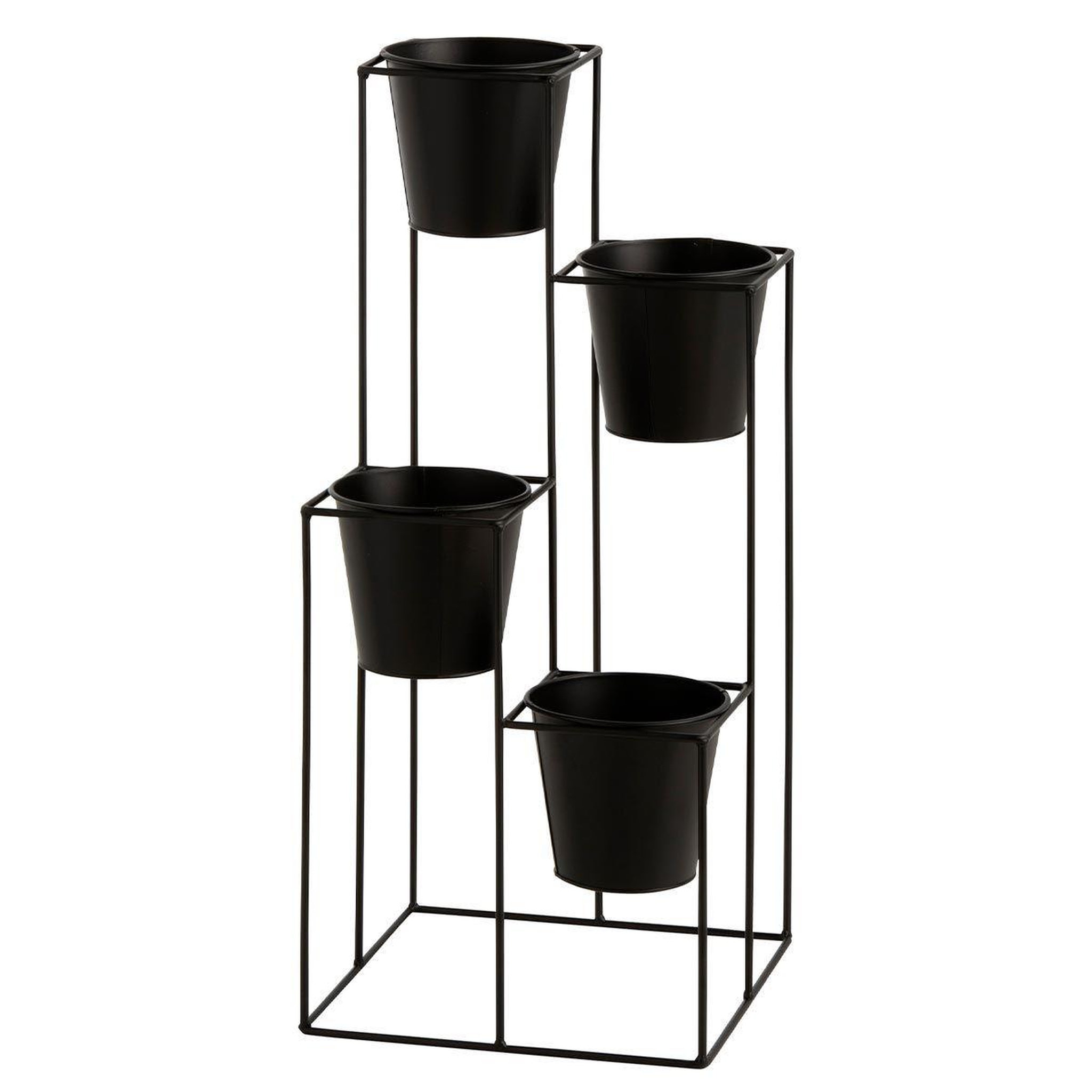 J-LINE Lot de 4 Cache-Pots sur Pied  Étagère  70cm Noir