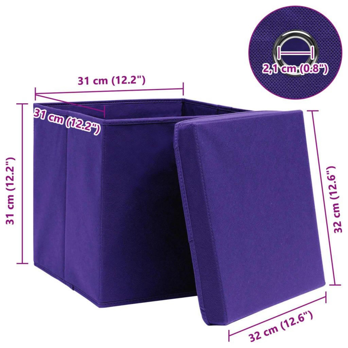 VIDAXL Boîtes de rangement et couvercles 10pcs Violet 32x32x32cm Tissu