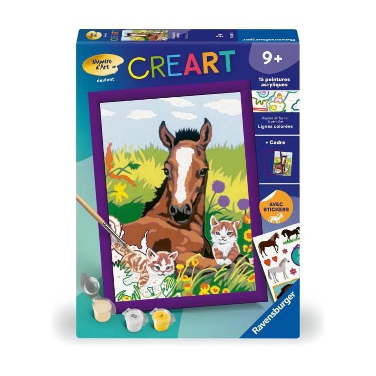 RAVENSBURGER CreArt Kids 18x24cm Cheval et chatons, Kit de peinture par numéros Numéro d'Art, Des 7 ans, 25840, Ravensburger