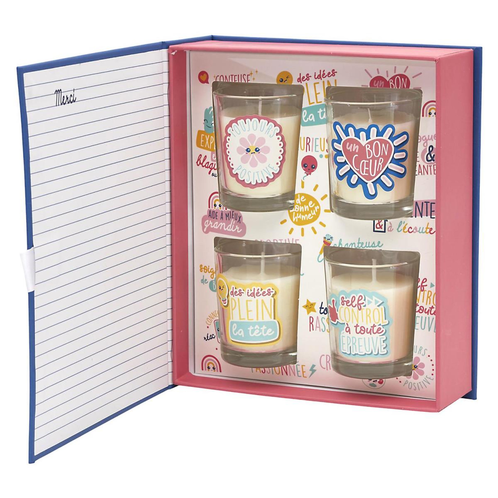 Voir la diapositive 2 : The Home Deco Factory Coffret 4 bougies parfumées  merci  18cm fleur de coton
