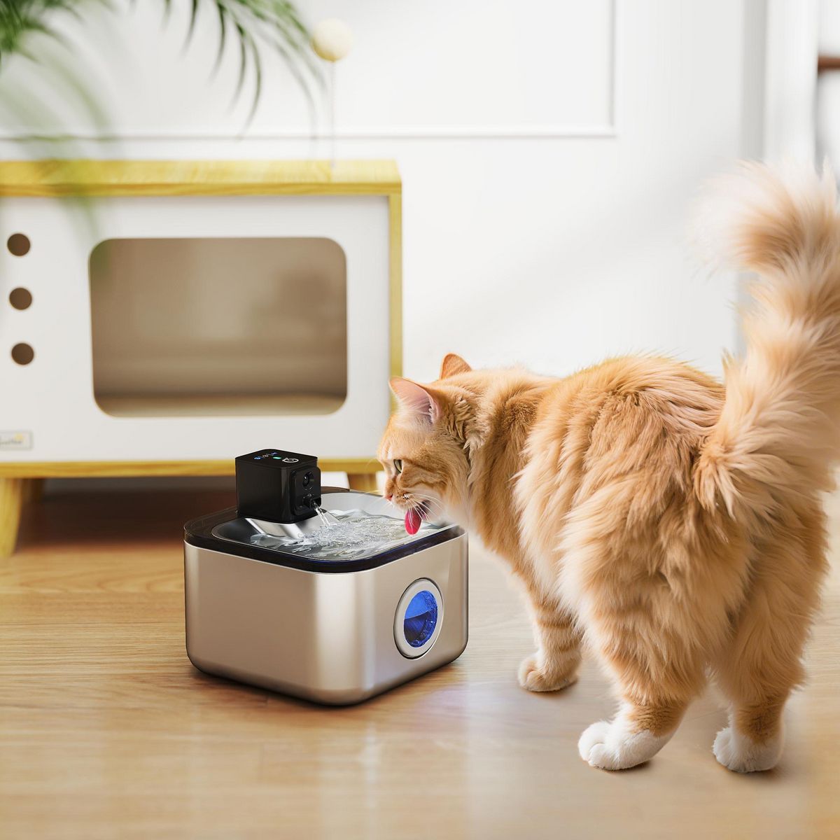 PAWHUT Fontaine à eau pour chat 4,2L filtration 3 étapes charge USB câble + nombreux accessoires inclus acier inox
