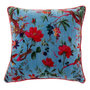 Voir la diapositive 1 : Paris Prix Coussin Déco en Velours  Oiseaux Fleurs  45x45cm Bleu