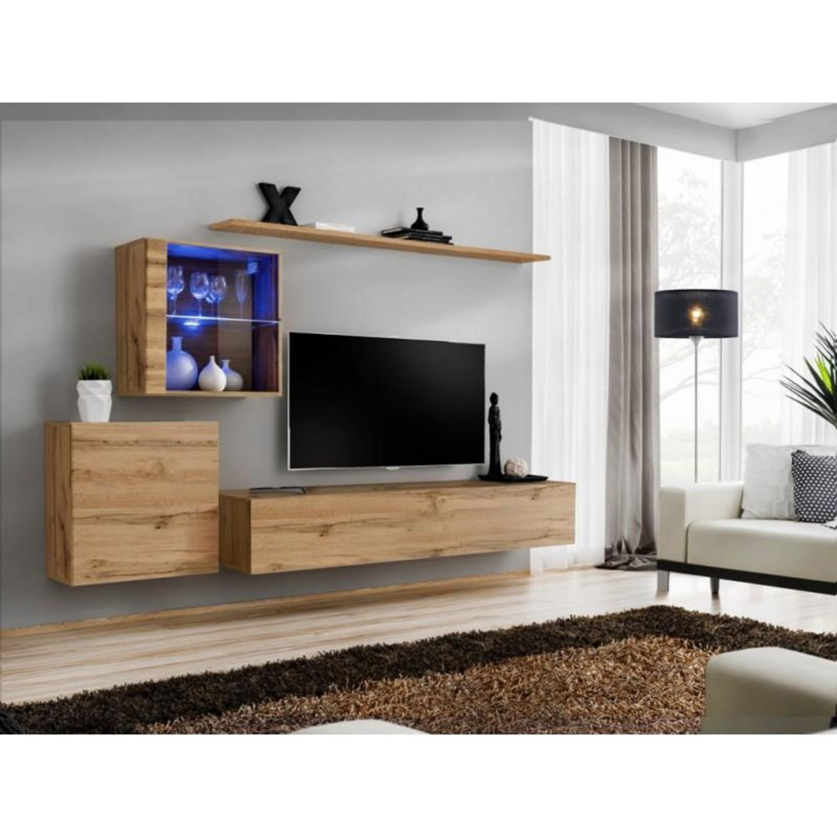 Paris Prix Meuble TV Mural Design  Switch XV  260cm Naturel