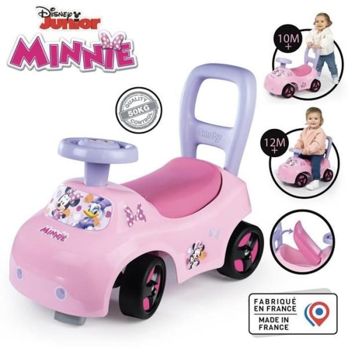 SMOBY Smoby - Porteur auto enfant 2 en 1 - Minnie - Coffre sous la selle + klaxon - Des 10 mois - Fabrication française