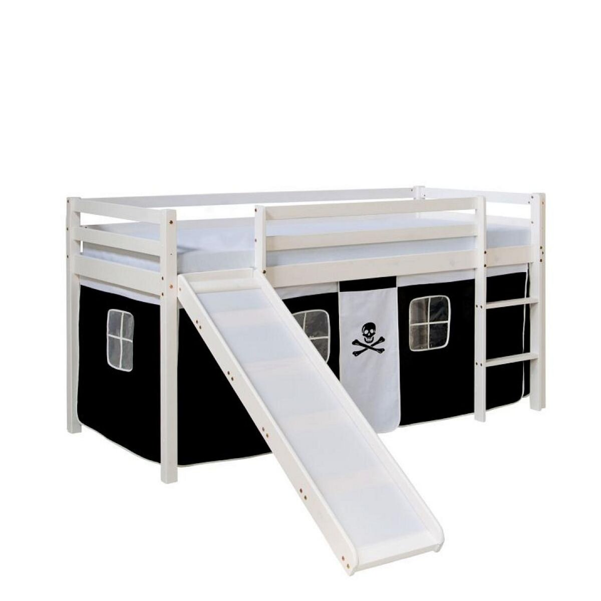 HomeStyle4U Lit noir mi-haut 90x200 cm avec matelas toboggan