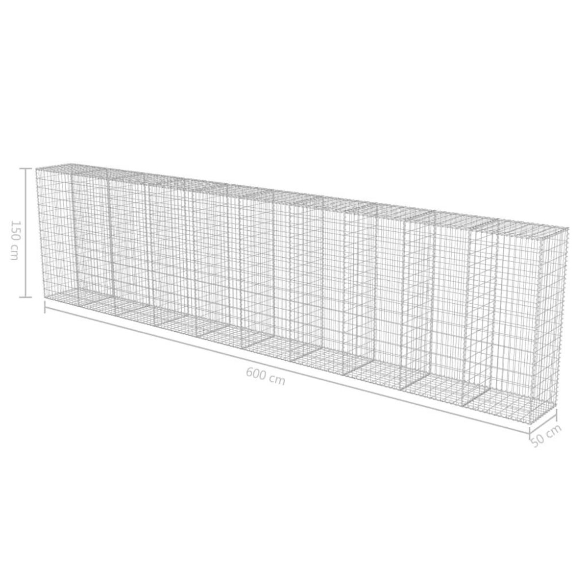VIDAXL Mur a gabion avec couvercles Acier galvanise 600 x 50 x 150 cm