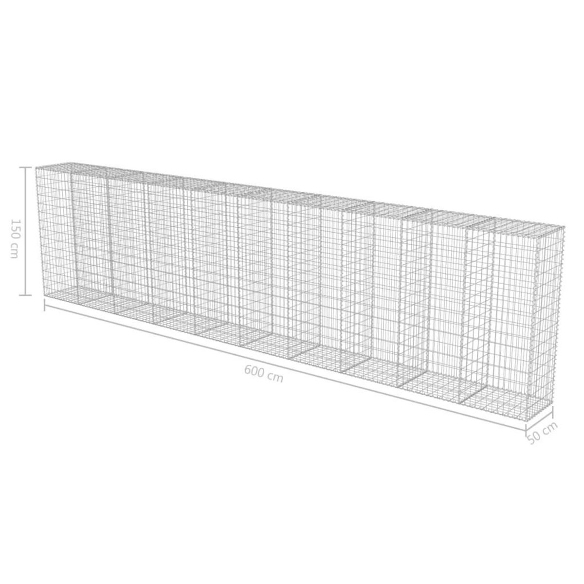 VIDAXL Mur a gabion avec couvercles Acier galvanise 600 x 50 x 150 cm