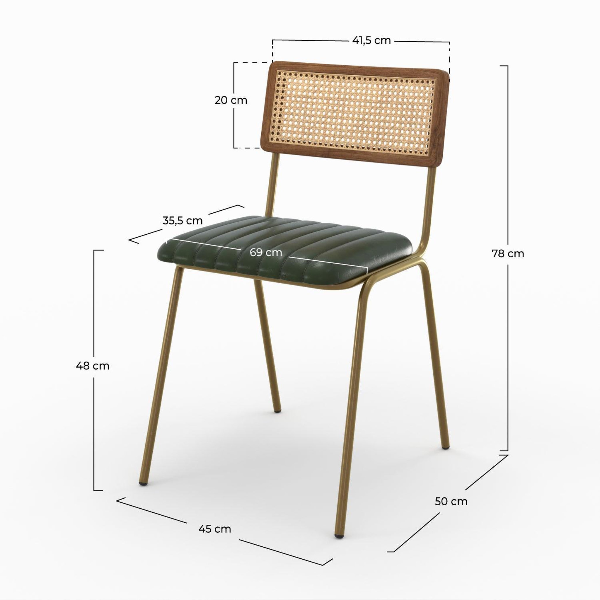 Voir la diapositive 4 : MAISON PAVANE Lot de 2 chaises en cannage et cuir vert-arsène