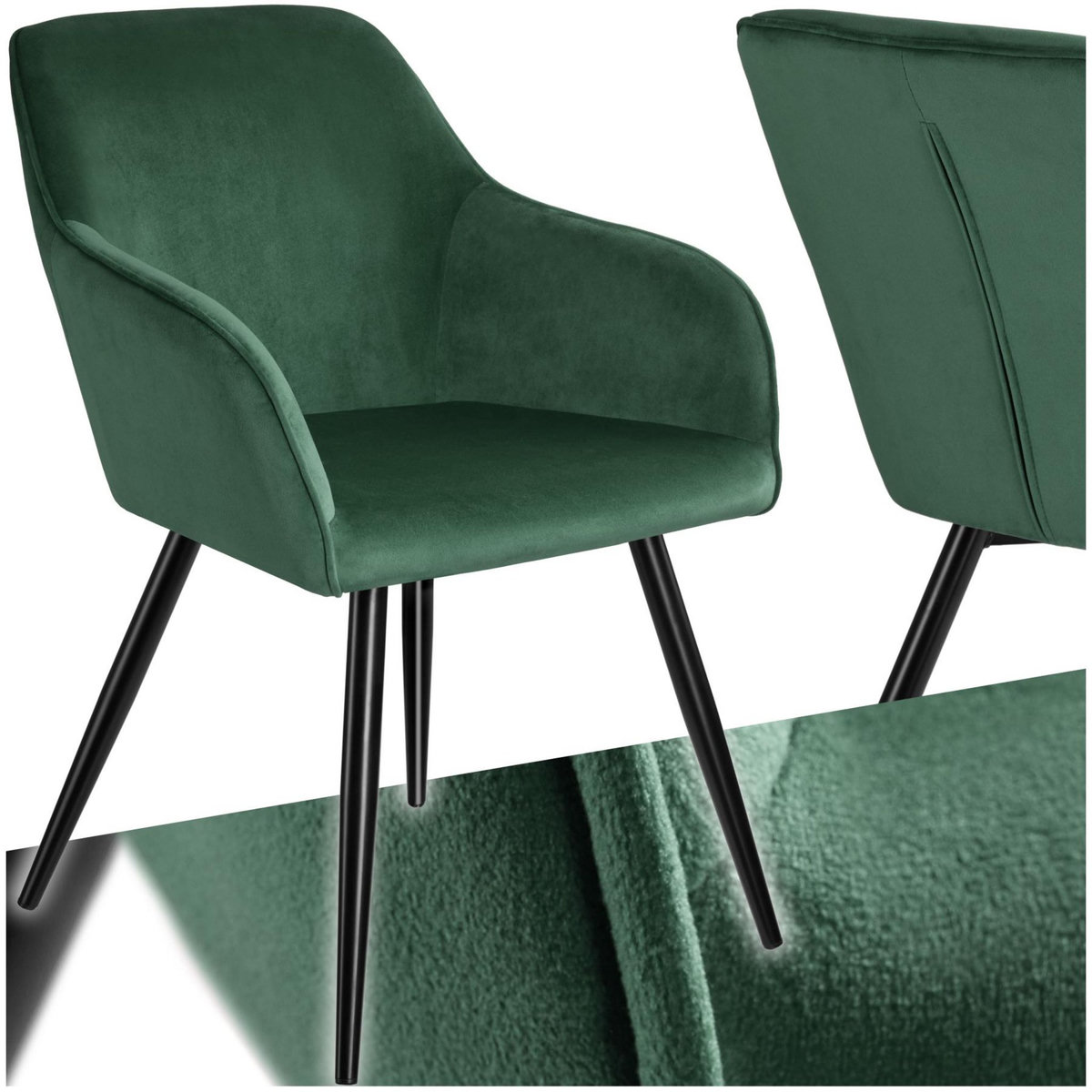 tectake Chaise style scandinave rembourrée aspect velours vert foncé/noir