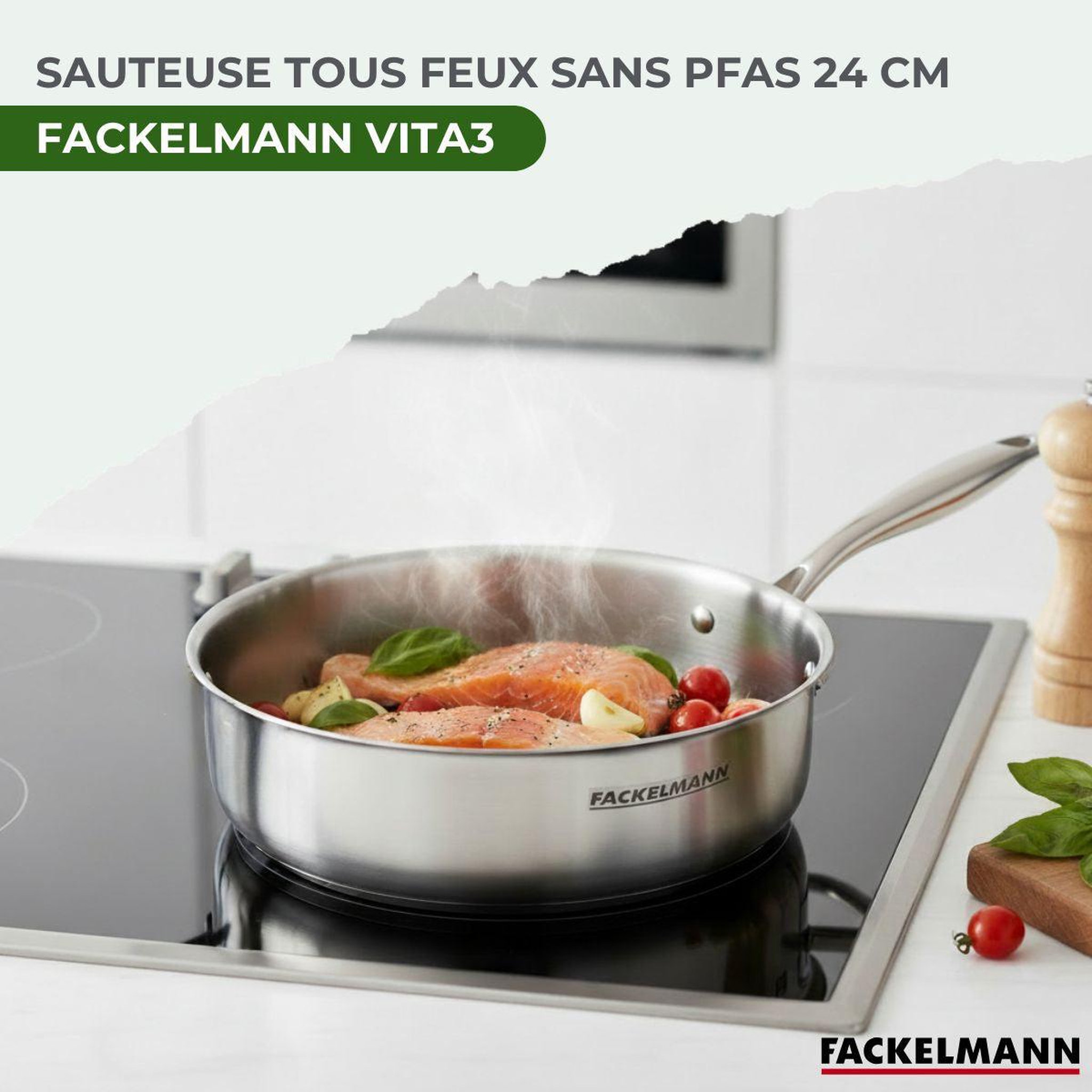 Voir la diapositive 2 : Fackelmann Sauteuse 24 cm en inox 18/10 triply fackelmann vita3