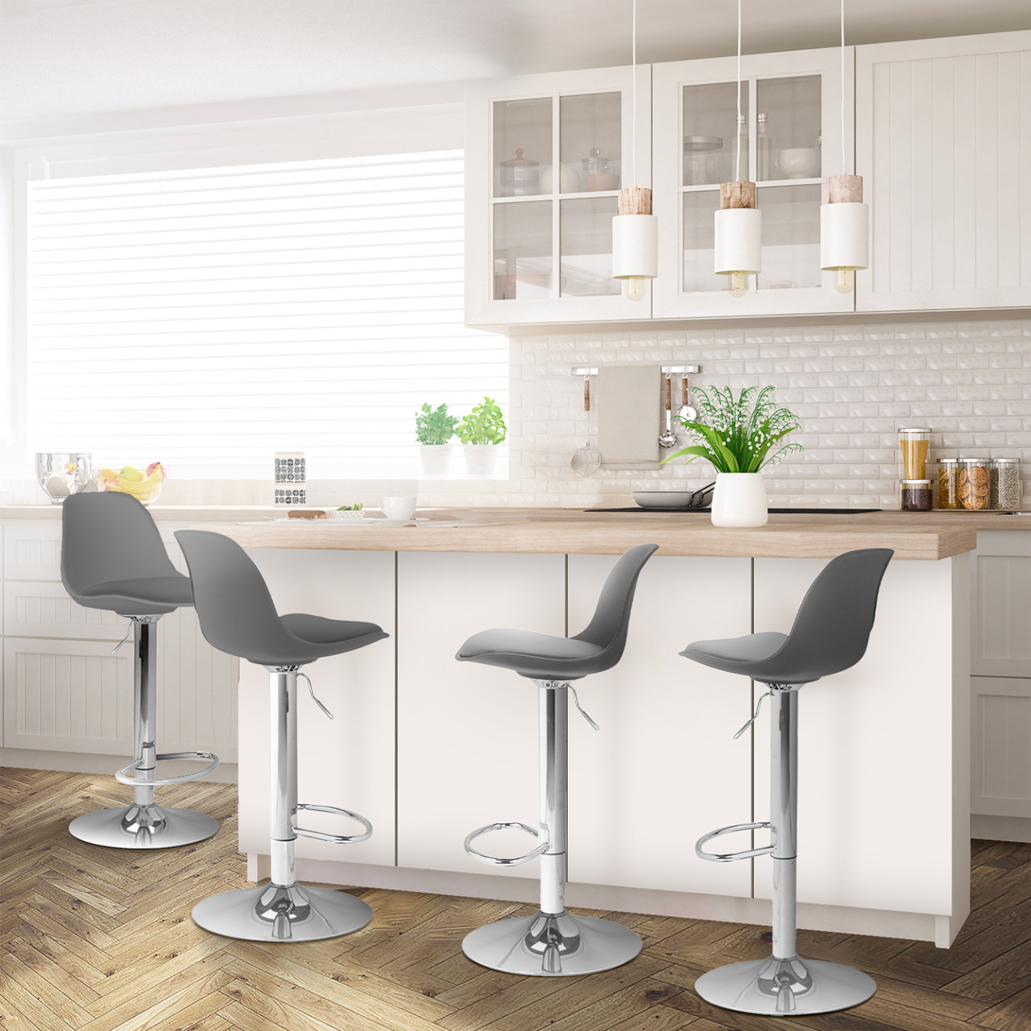 Voir la diapositive 2 : ID MARKET Lot de 4 tabourets de bar karl design gris