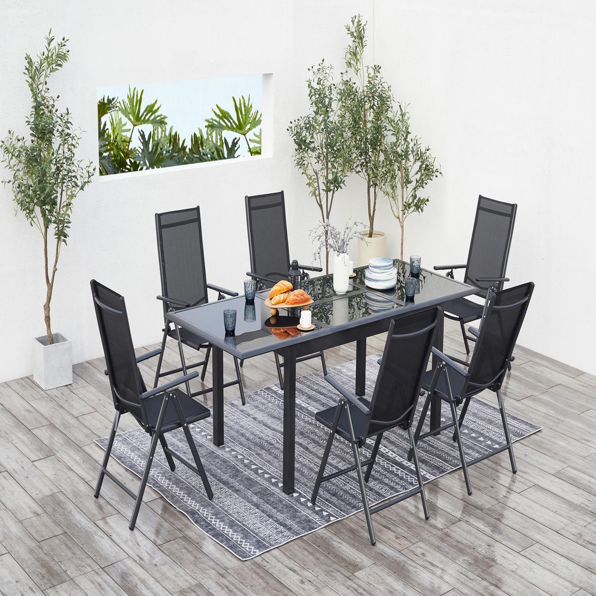 Voir la diapositive 2 : CONCEPT USINE Table de jardin et 6 chaises en aluminium gris ravenne