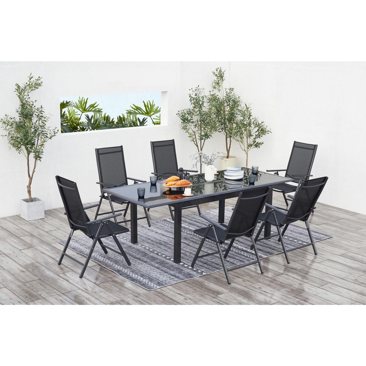 CONCEPT USINE Table de jardin et 6 chaises en aluminium gris RAVENNE