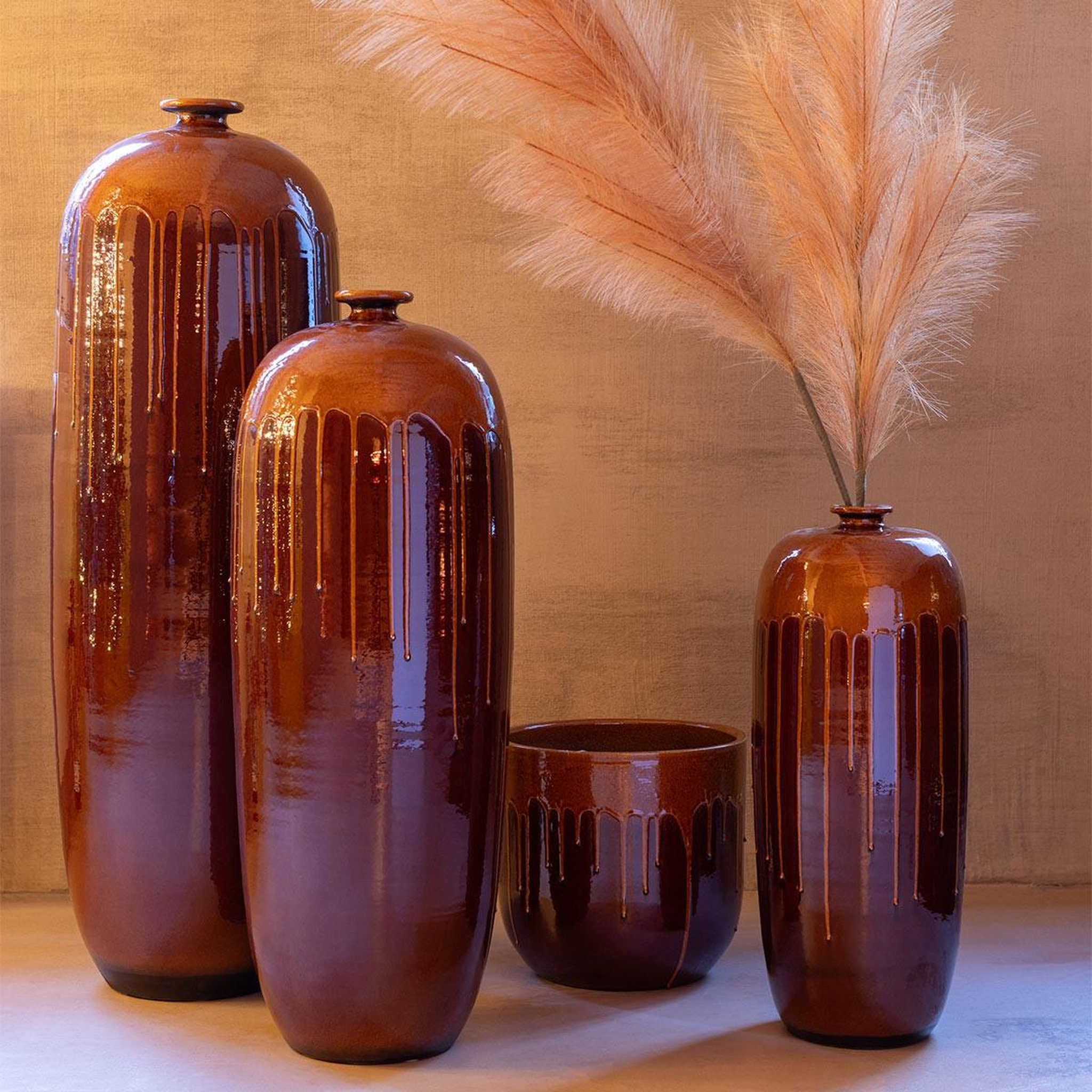 Voir la diapositive 3 : J-LINE Cache-pot en terre cuite  lee terra  28cm marron & orange