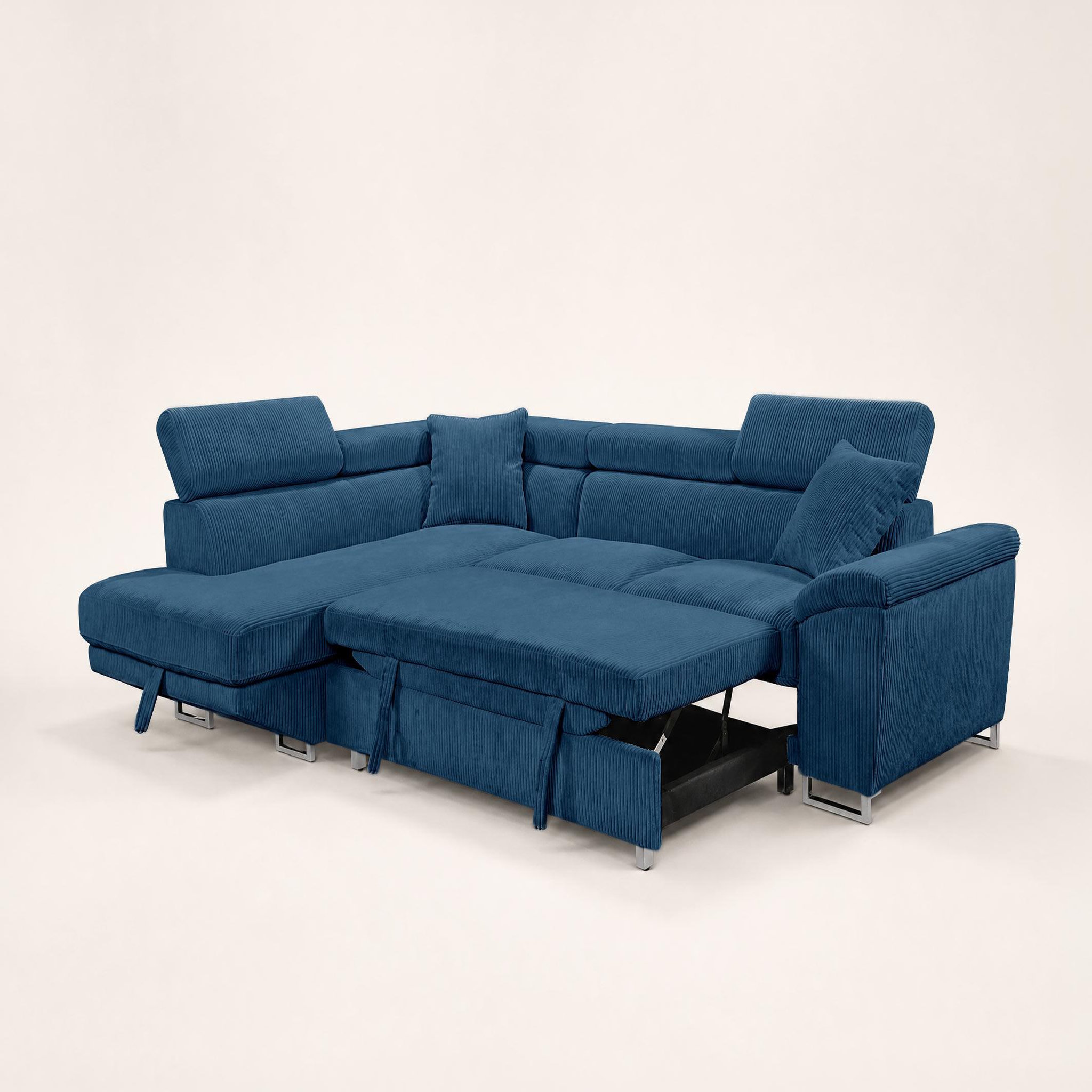 Voir la diapositive 6 : BEST MOBILIER Baoji - canapé d'angle gauche 5 places convertible avec têtières et coffre en velours côtelé