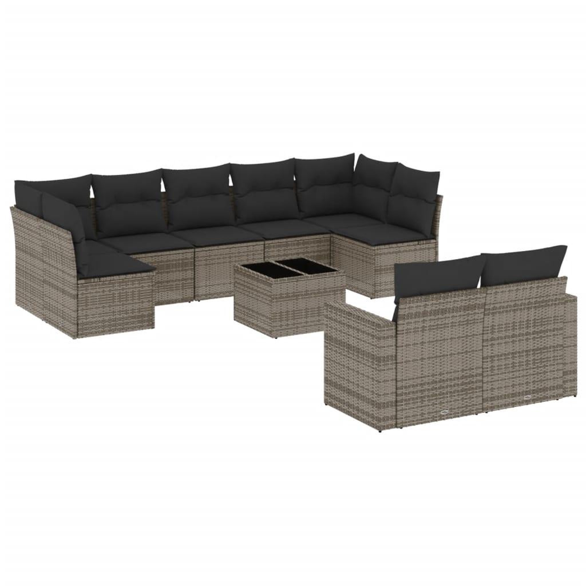 Voir la diapositive 2 : VIDAXL Salon de jardin avec coussins 10 pcs gris resine tressee