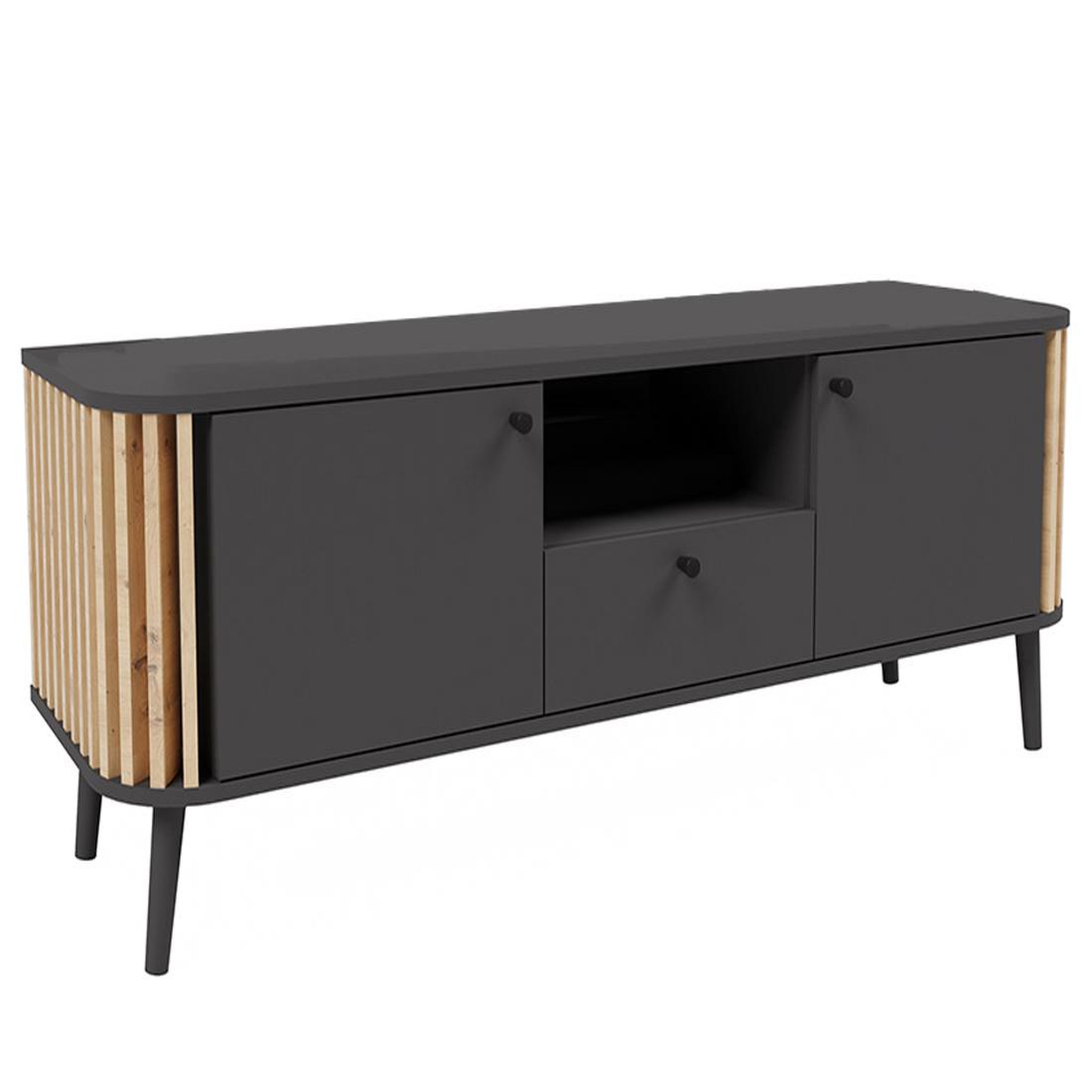 Voir la diapositive 2 : BEST MOBILIER Camberwell - meuble tv - gris et effet bois - 2 portes, 1 tiroir et 1 niche - 138 cm