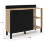 Voir la diapositive 5 : ID MARKET Buffet bas de cuisine 120 CM CINA plan de travail H.83 cm 2 portes + tiroir façon hêtre et noir