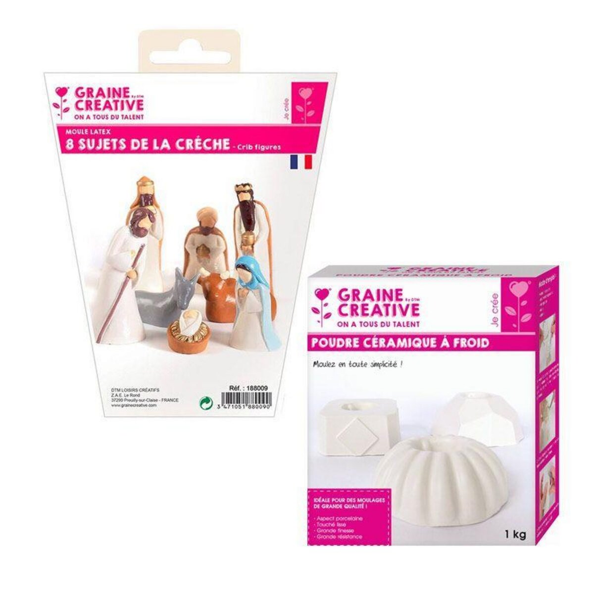 Graine créative 8 moules en latex Santons - Crèche de Noël + Céramique à froid 1 kg